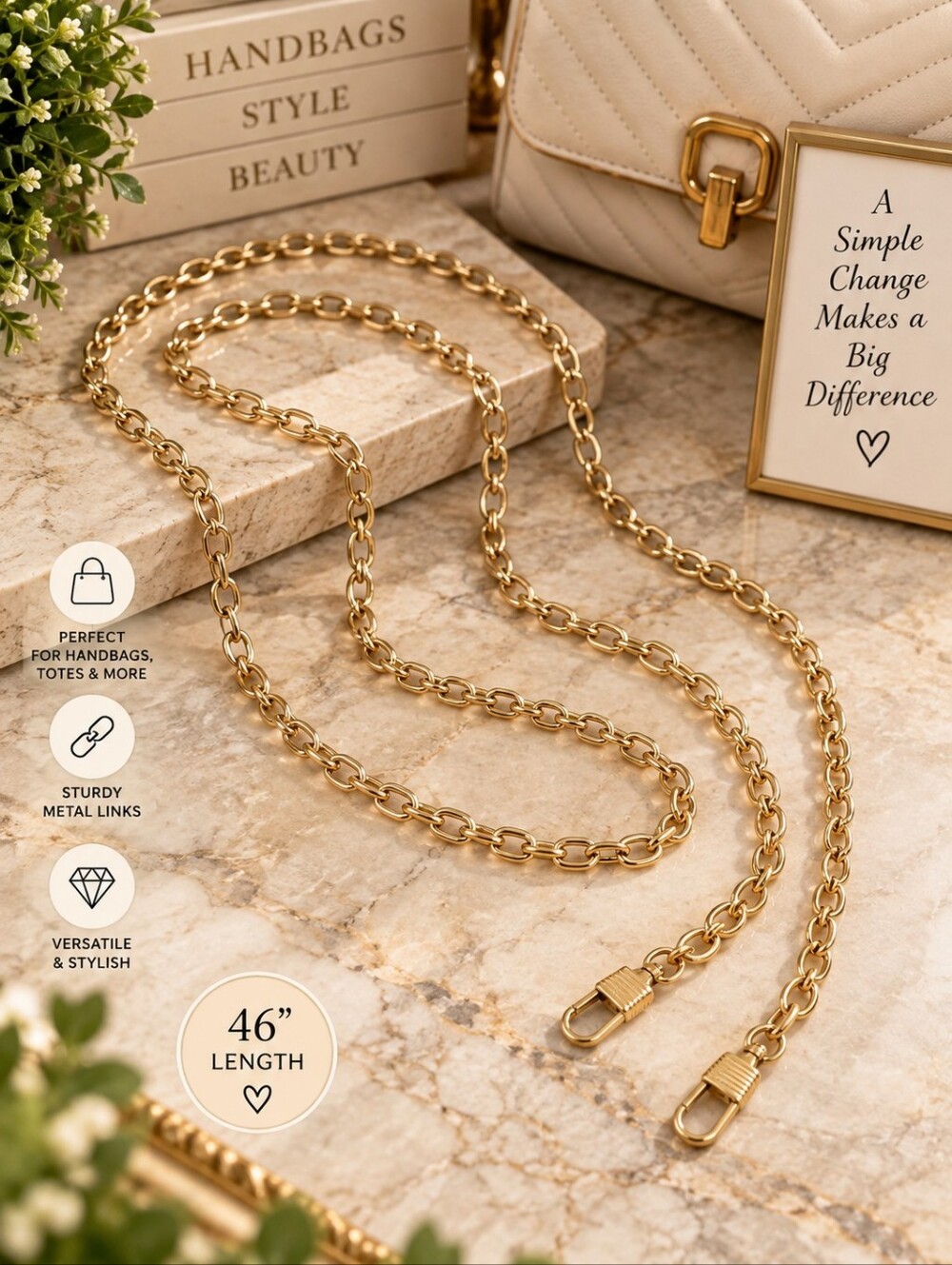 Gold Chain Purse Strap 46" Detachable Crossbody Shoulder Bag Replacement Strap